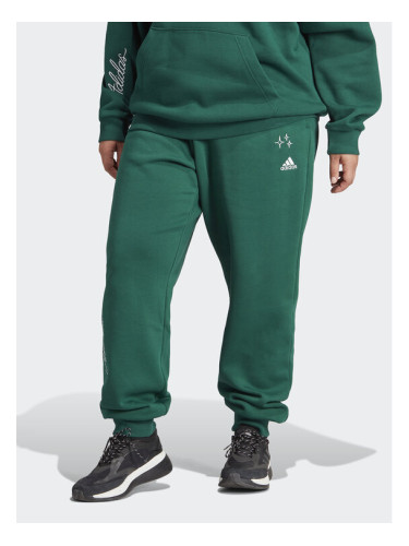 adidas Долнище анцуг Scribble Embroidery Fleece IK9649 Зелен Loose Fit