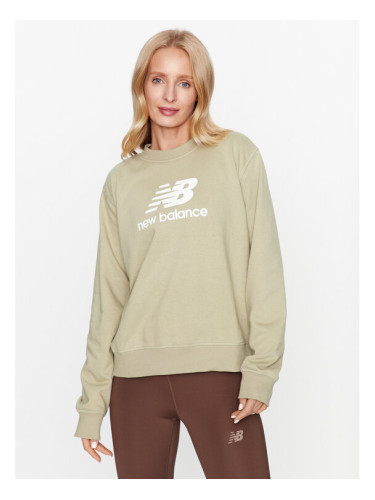 New Balance Суитшърт Essentials Stacked Logo French Terry Crewneck WT31532 Зелен Regular Fit