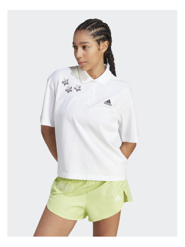 adidas Тениска с яка и копчета Scribble Embroidery IA3160 Бял Loose Fit