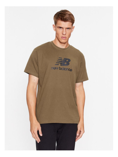 New Balance Тишърт Essentials Stacked Logo Cotton Jersey Short Sleeve T-shirt MT31541 Кафяв Regular Fit