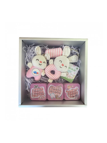 Подаръчен комплект за бебе момиче - Бебешки дрънкалки Зайче