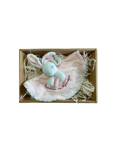 Мека играчка за гушкане зайче с надпис в подаръчна кутия