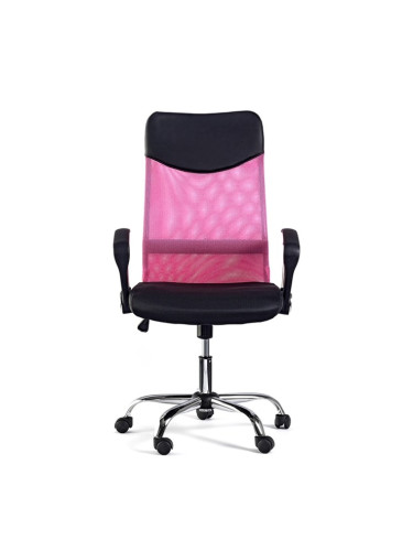 Директорски стол Monti HB, дамаска, екокожа и меш, черна седалка, розова облегалка
