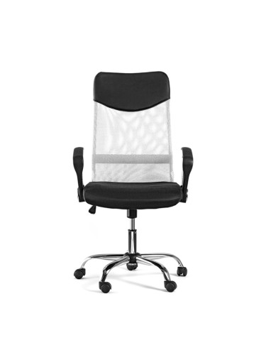Директорски стол Monti HB, дамаска, екокожа и меш, черна седалка, бяла облегалка