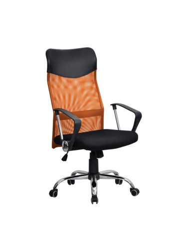 Директорски стол Monti HB, дамаска, екокожа и меш, черна седалка, оранжева облегалка