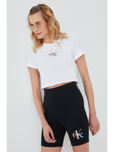 Памучна тениска Calvin Klein Jeans в бяло