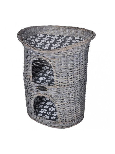 Двуетажна Къща/легло/замък за котки от върба с мека възглавница