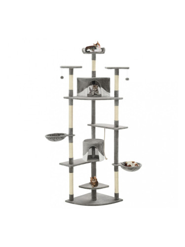 Sonata Котешко дърво със сизалени стълбове, 203 см, сиво и бяло