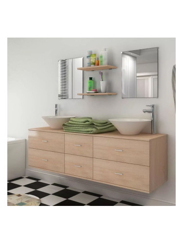 Sonata Комплект мебели за баня от 7 части и мивка, бежов цвят