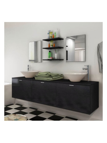 Sonata комплект мебели за баня от 8 части и мивки, черен цвят
