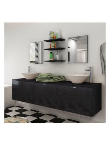 Sonata Комплект мебели за баня, с мивки и кранове, черен, 10 части