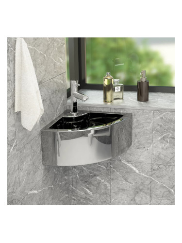 Sonata Мивка с преливник, 45x32x12,5 см, керамична, сребриста