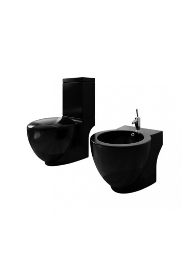 Комплект керамични тоалетна чиния и биде, черни