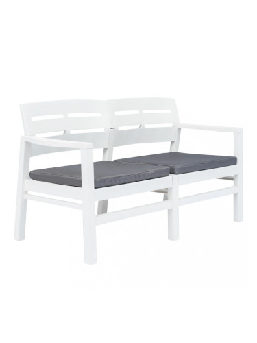 Sonata 2-местна градинска пейка с възглавници, 133 см, пластмаса, бяла