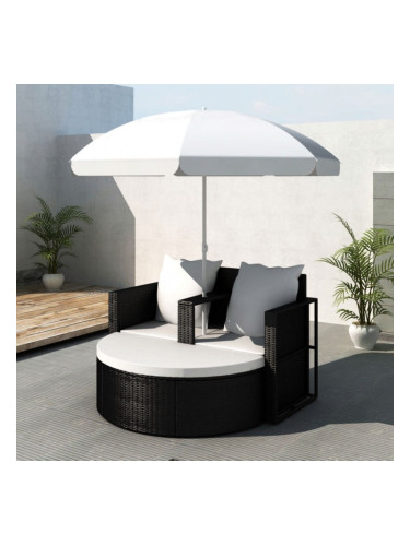 Sonata Градинско легло с чадър, черно, полиратан