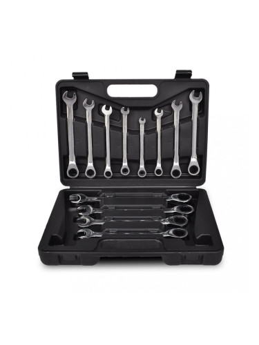 Комплект 12 броя гаечни ключове с тресчотен механизъм