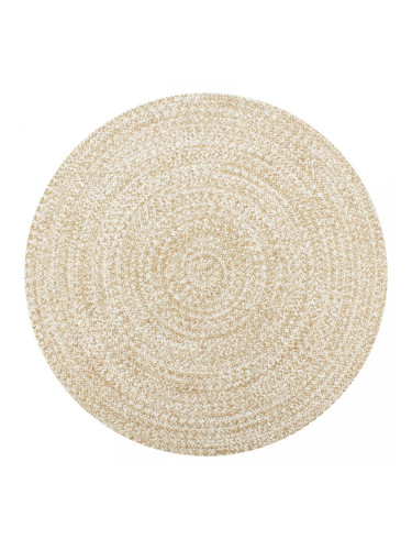 Sonata Ръчно тъкан килим от юта, бял и естествен цвят, 120 см