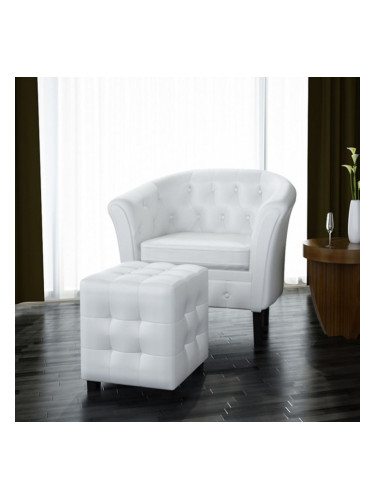 Sonata Фотьойл с табуретка, изкуствена кожа, бял