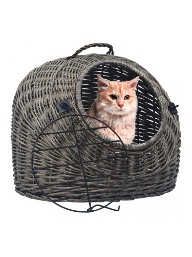 Sonata Транспортен кош за котки, сив, 50x42x40 см, естествена върба