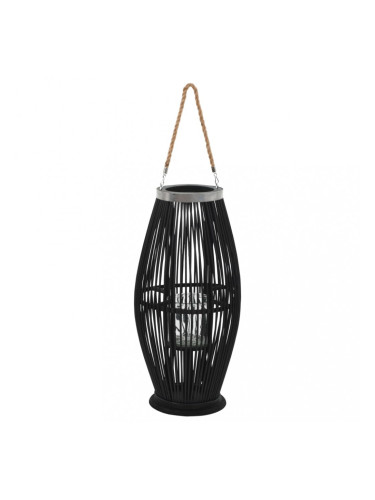 Sonata Висящ свещник фенер, бамбук, черен, 60 см