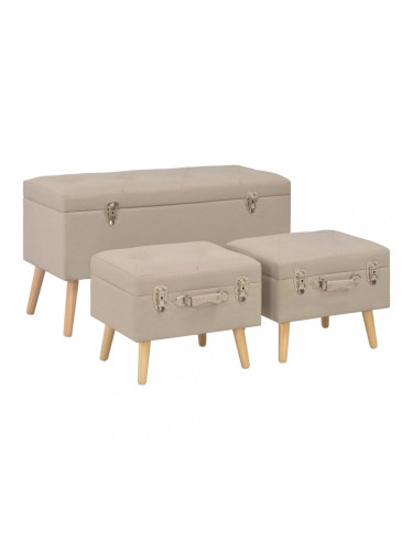 Sonata Табуретки за съхранение, 3 бр, бежови, плат
