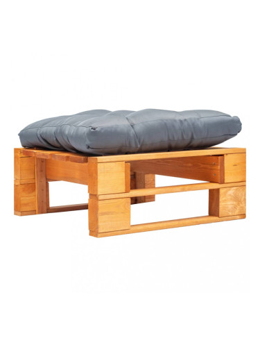 Sonata Градинска палетна табуретка, сива възглавница, кафяво дърво