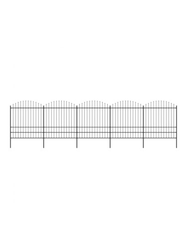 Sonata Градинска ограда с пики, стомана, (1,75-2)x8,5 м, черна