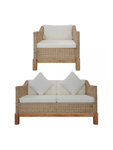 Sonata Комплект дивани с възглавници, 2 части, естествен ратан