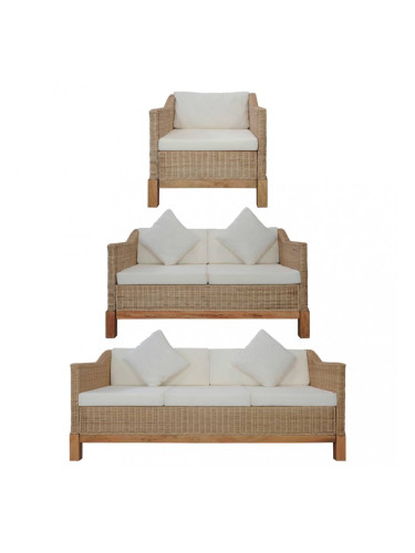 Sonata Комплект дивани с възглавници, 3 части, естествен ратан