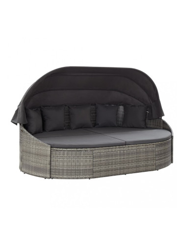 Sonata Градинско лаундж легло със сенник, полиратан, сиво