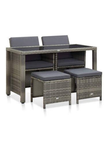 Sonata Градински комплект с възглавници, 5 части, полиратан, сив