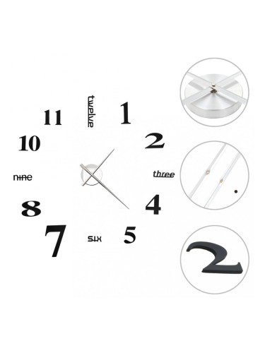 Sonata 3D стенен часовник, модерен дизайн, 100 см, XXL, черен