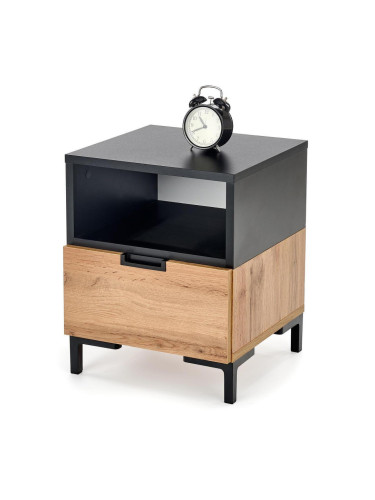 Нощно шкафче BM-Silvia 1, дъб вотан и черно