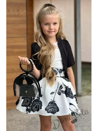 Пола за момиче в бяло и черно на цветя с тюл