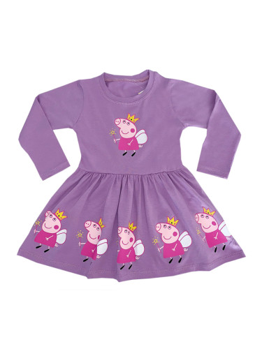 Детска рокля с дълъг ръкав нежен лилав цвят с прасето Пепа