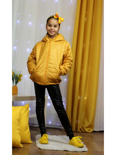 Детско яке с качулка в горчица за момиче 99692735
