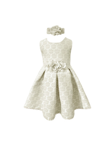 Официална детска рокля без ръкав в на цветя в бяло с лента за коса