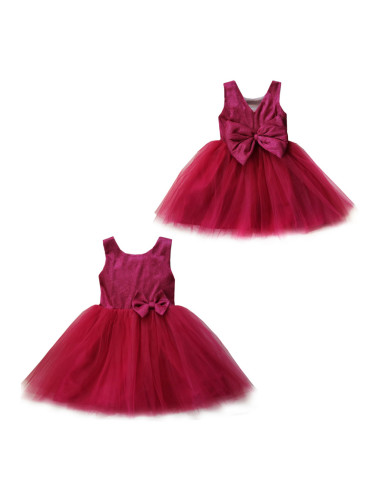 Официална детска рокля в цвят циклама с блясък и тюл 9465341