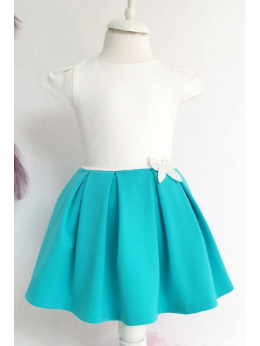 Официална или ежедневна детска рокля в бяло и тюркоаз 857763