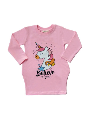 Ежедневна детска рокля с дълъг ръкав в розово с Пони/Еднорог