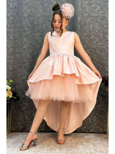 Официална детска асиметрична рокля в прасковено