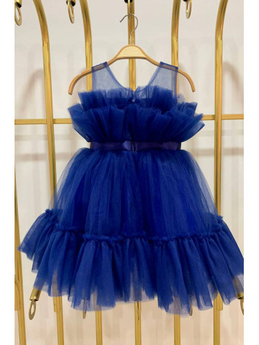 Детска рокля в кралскосиньо без ръкав с тюл Мабел