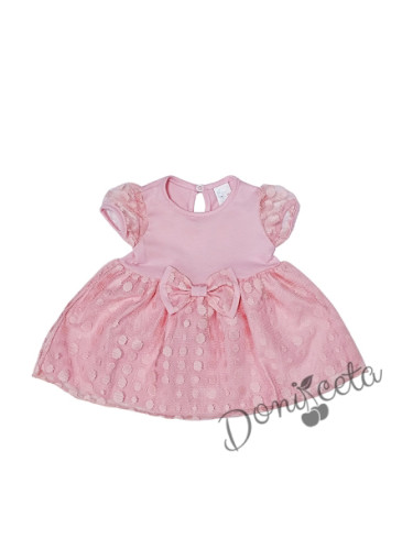 Официална детска рокля с дантела в розово