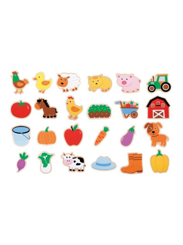 Дървени магнити Lelin  - "Ферма", 24 броя