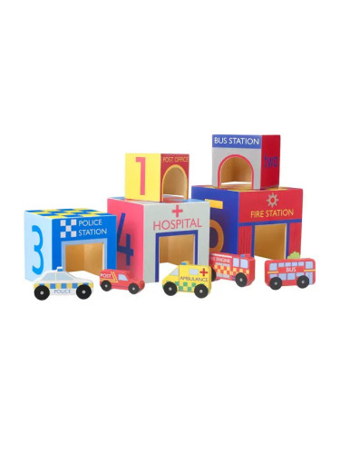 Кубчета за подреждане с колички от серия "Emergency Services", Orange Tree Toys