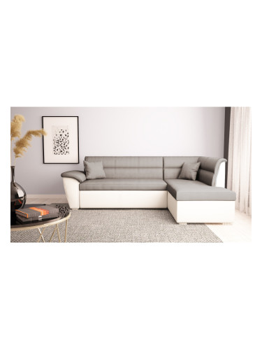Ъглов диван Sonata-dst, сиво с бяла кожа