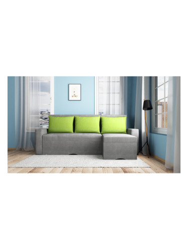 Ъглов диван Lorenco-dst, зелено и сиво