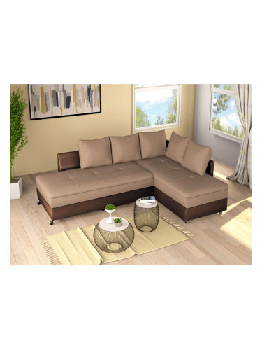 Ъглов диван Hawai-dst венге кожа и тъмно бежово