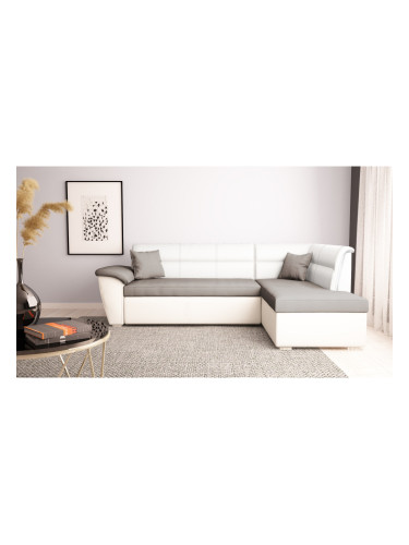 Ъглов диван Sonata-dst, бяла кожа и сиво