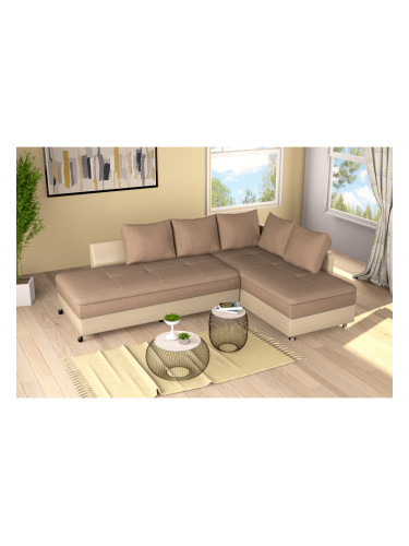 Ъглов диван Hawai-dst, бежовa кожа и тъмно бежово